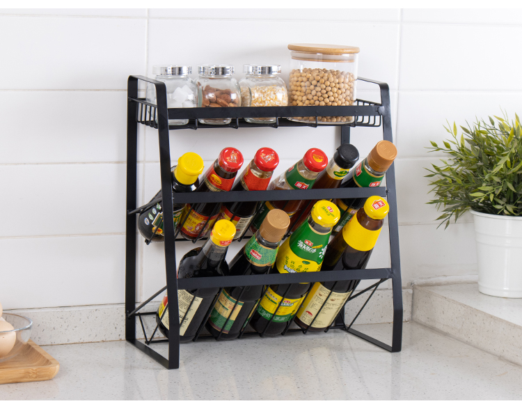Ourunzhe Kitchen Storage Rack, Countertop Oil Bottle Holder, Spice Rack, Condiment Organizer, No Drilling Required, Desktop Storage Shelf, Slanted Design, 3-Tier 24