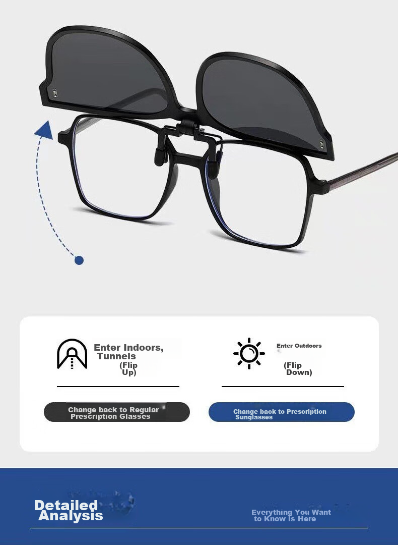Baixiaoshe Myopia-Resistant GM Sunglasses Clip-Ons, 1 Pair [Sunglasses], Day And Night Use, Unisex for Driving 17