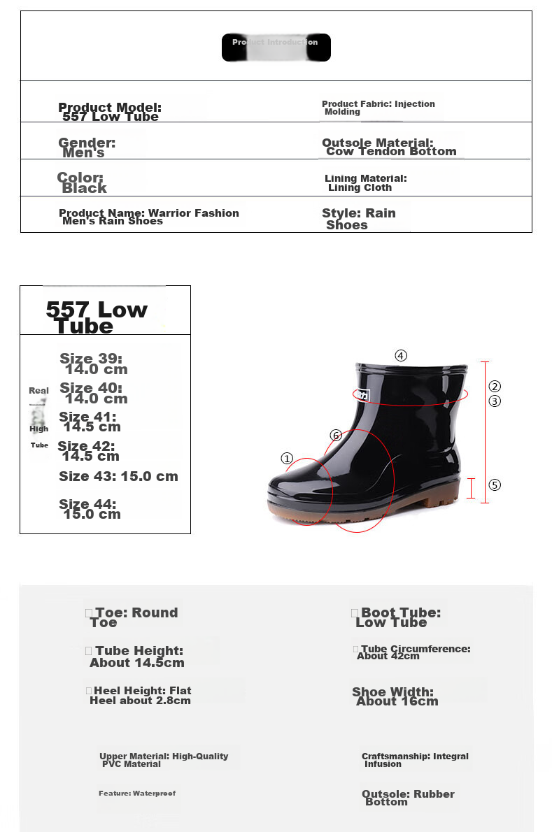 Huili Men's Stylish Rain Boots, Outdoor Kitchen Waterproof Non-Slip Wear-Resistant HL5575 Black Size 44 2
