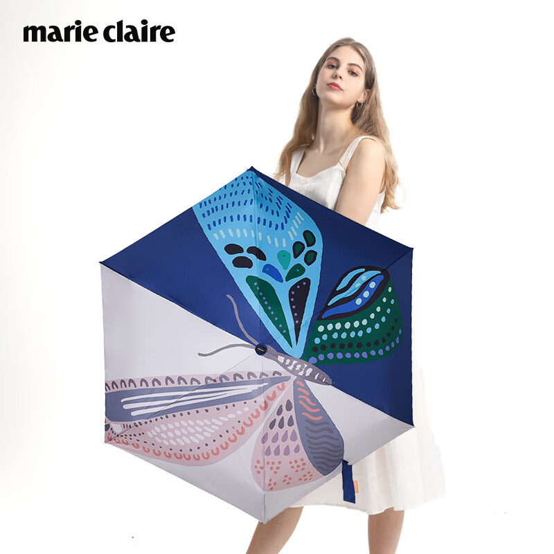 Marie Claire Six-Fold Ultra-Light Sun Umbrella, Strong UV Protection, Black Gel Parasol for Women, Compact And Portable Gift, UPF50+, Dual-Use for Sunny And Rainy Days, Back-To Seaso