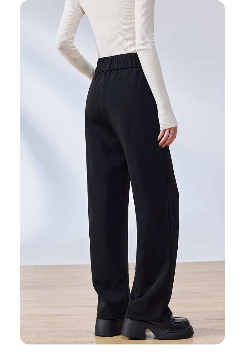 LangSha Wide-Leg Pants for Women, Spring And Autumn High-Waisted Draping Straight-Leg Elegant Slimming Black Trousers 16