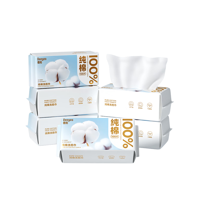 Deyou Face Towels, 100 Sheets Per Pack, 6 Packs, 100% Cotton, Extra Large And Thick, Soft Cotton Wipes, Disposable Baby Towels, 20*20CM