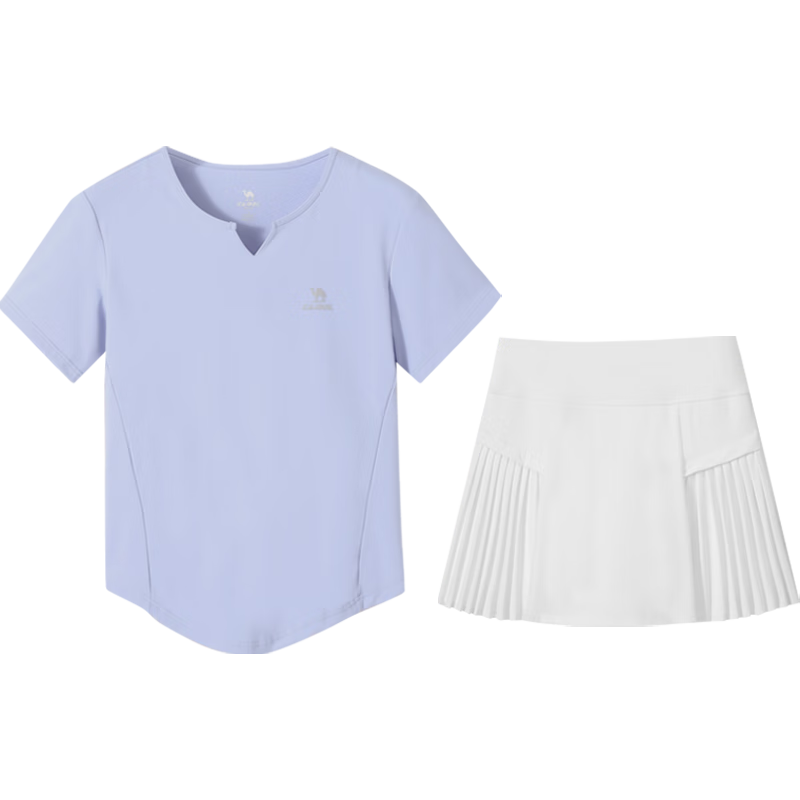CAMEL Short-Sleeve Skirt Sports Set for Women, Summer New Style Ultra-Thin Quick-Dry T-Shirt, Casual Running Anti-Exposure Sportswear