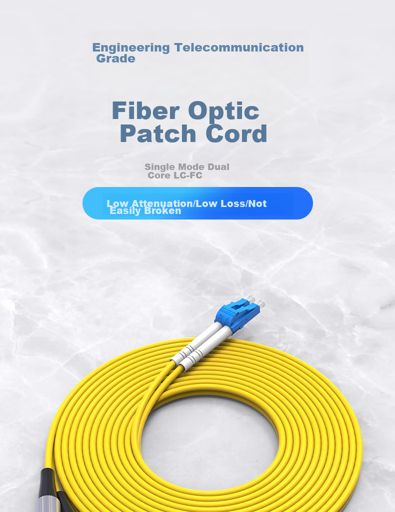 Nokoxin Telecom-Grade Fiber Optic Patch Cable, Single-Mode Dual-Core Fiber Optic Cable, Optical Module, Data Center Connection Pigtail, Supports Customized Length, UPC Connector, 3 Meters LC-FC 1