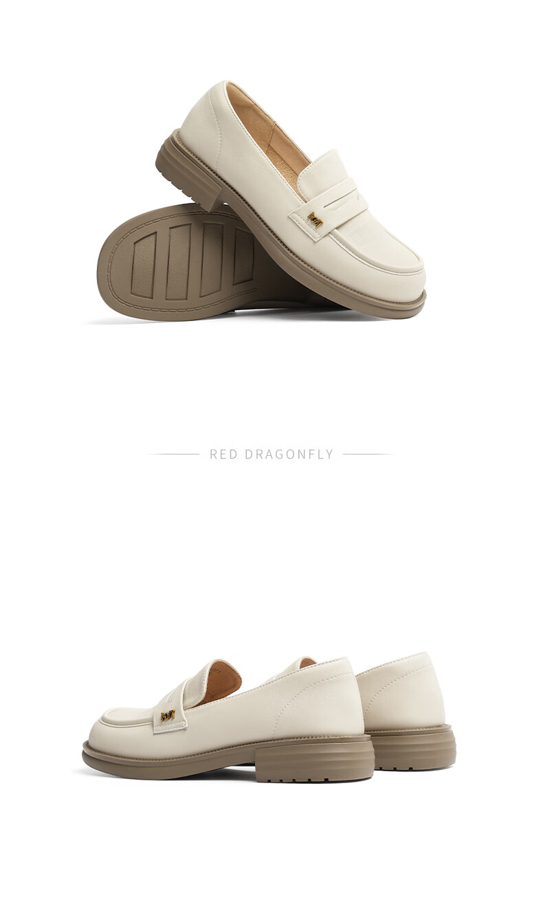 RED DRAGONFLY Women's Loafers, Spring And Autumn British Style Square Toe Soft-Soled Flats, Square Heel Leather Shoes for Women WLB14137 Beige 40 2