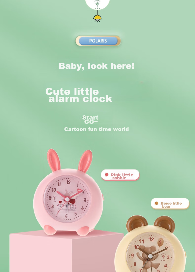 POLARIS Alarm Clock, Creative Cartoon Cute Small Alarm Watch, Cartoon Lazy Bedside Student Children Electronic Clock, Pink 1