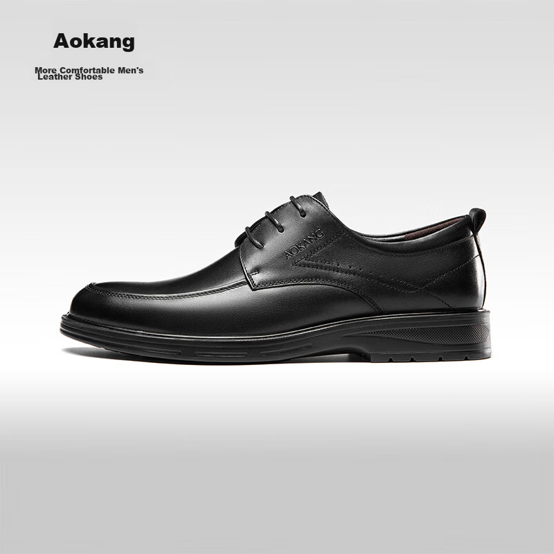 Aokang Leather Lace-Up Comfortable Business Commute Formal Men's Leather Shoes, Black, Size 39