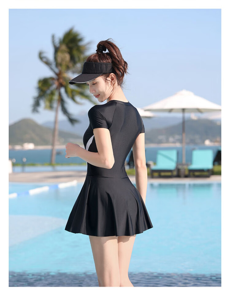 LangSha Women's Summer Ice Silk Short Sleeve Skirt One-Piece Slim Quick-Dry Hot Spring Beach Swimwear 13