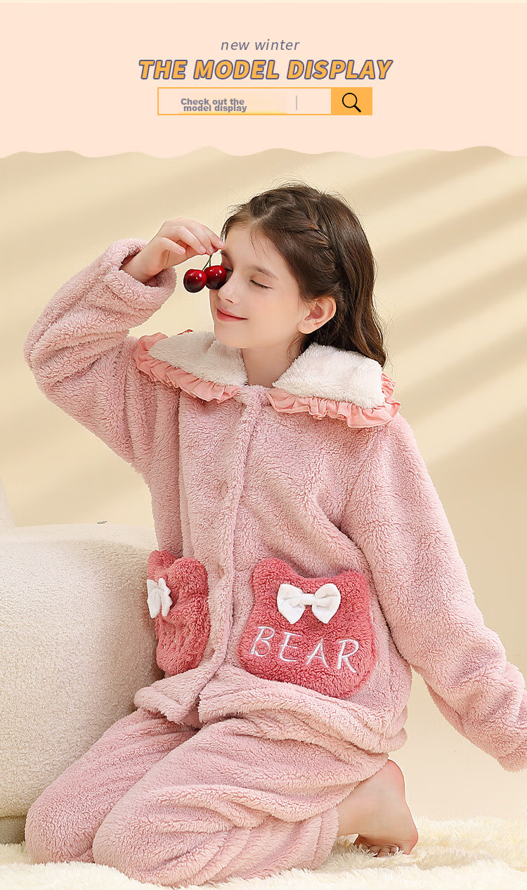 LangSha [Flannel] Children's Pajamas, Girls' Sleepwear, Autumn And Winter Thickened Warm Sleepwear, for Older Children And Teenage Girls, Home Wear Set 9