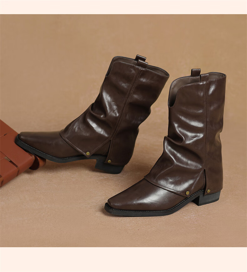 DAPHNE Women's New Short Boots, Denim Boots, Chunky Boots, Retro Boots, Women's Boots 4024605056 Brown (Single Lining) Size 37 10
