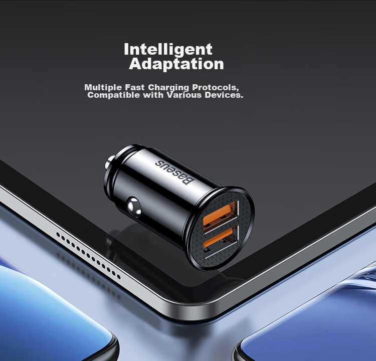 Baseus Car Charger, 5A Fast Charging Cigarette Lighter Adapter, Dual USB Ports, 30W Car Power Socket 10