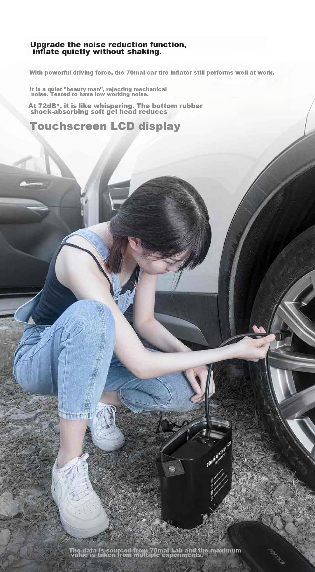 70Mai Car Air Pump, Preset Tire Pressure, Digital Display Portable Tire Inflator, Smart Touch Control, Air Pump 4
