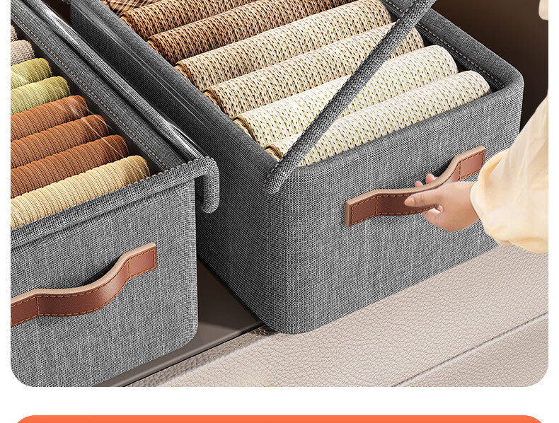 Shuranjia cation storage box steel frame organizer for pants and clothes, gray with lid, extra large size 8