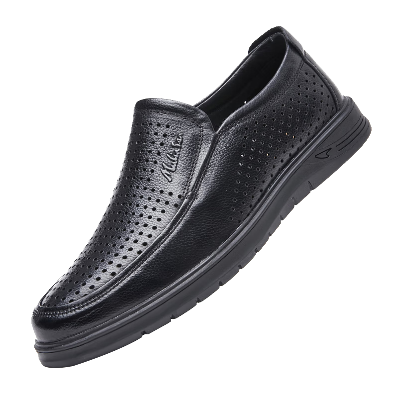 MULINSEN Men's Shoes, Hollow Business Casual Shoes, Breathable Soft Sole Slip-On Leather Shoes FP223233-1