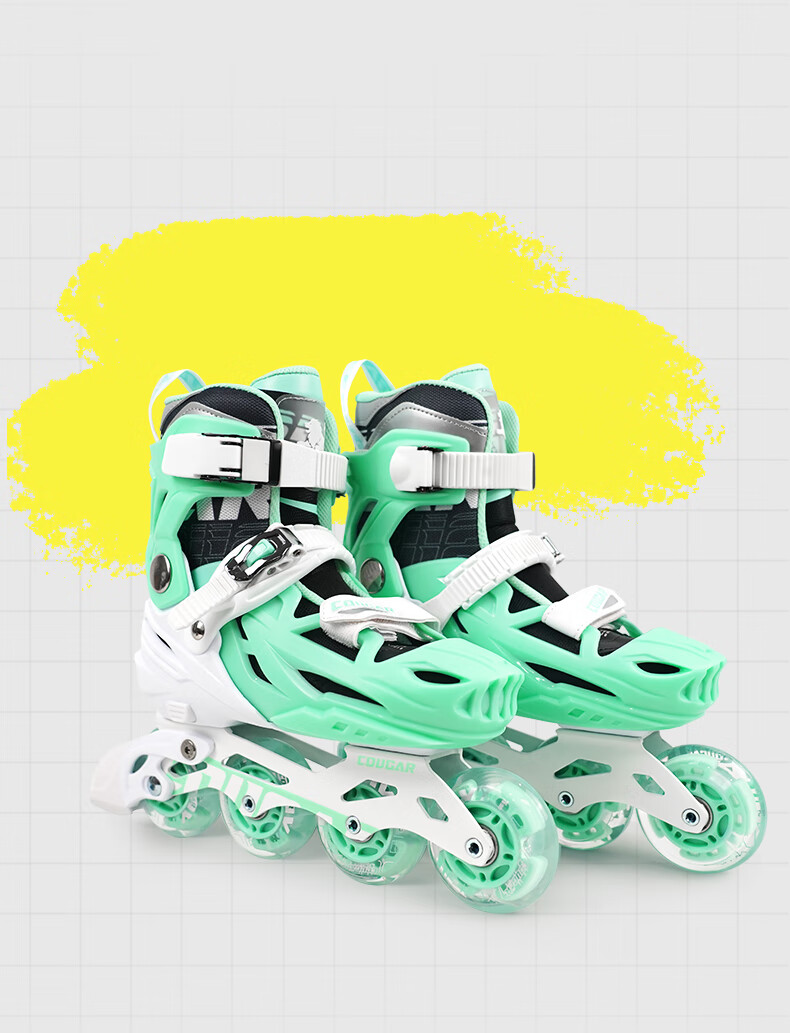 COUGAR Adult Adjustable Full-Flash Roller Skates, Flat Floral Casual Dual-Purpose Inline Skates, Green And White, Size L (36-39) 5