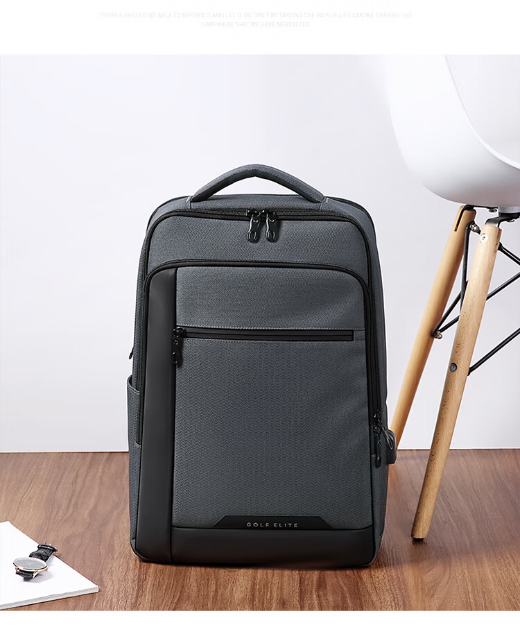 GOLF Backpack for Men, Large Capacity 15.6-Inch Laptop Backpack, USB Interface with Multiple Compartments, Business Casual Travel Bag for Students, Dark Gray with Black 28
