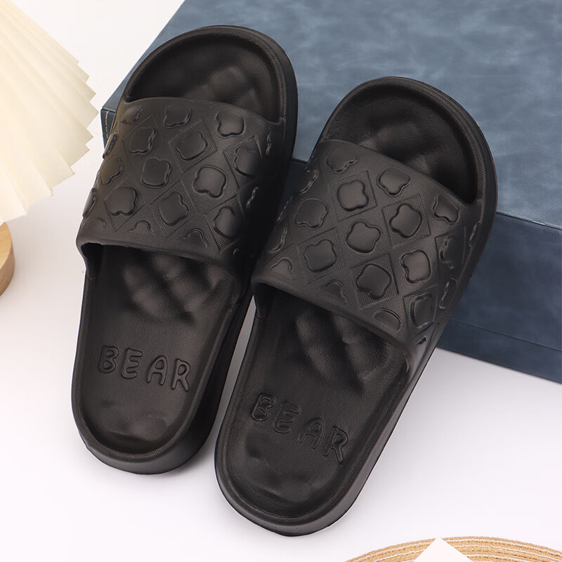 IQGD Slippers Sandals for Women, Floor Slippers with Soft Soles, Non-Slip Bathroom Home Slippers for Couples, 2456 Black, Size 36-37