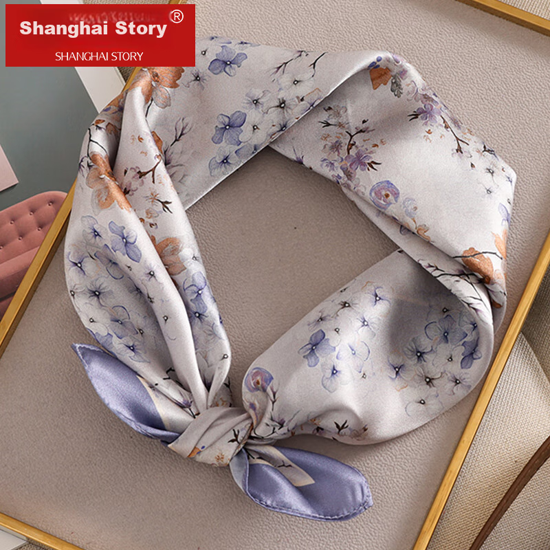 Shanghai Gushi Silk Scarf for Women, 100% Mulberry Silk Satin Scarf Gift Box, Birthday Present, Zanmi - Purple