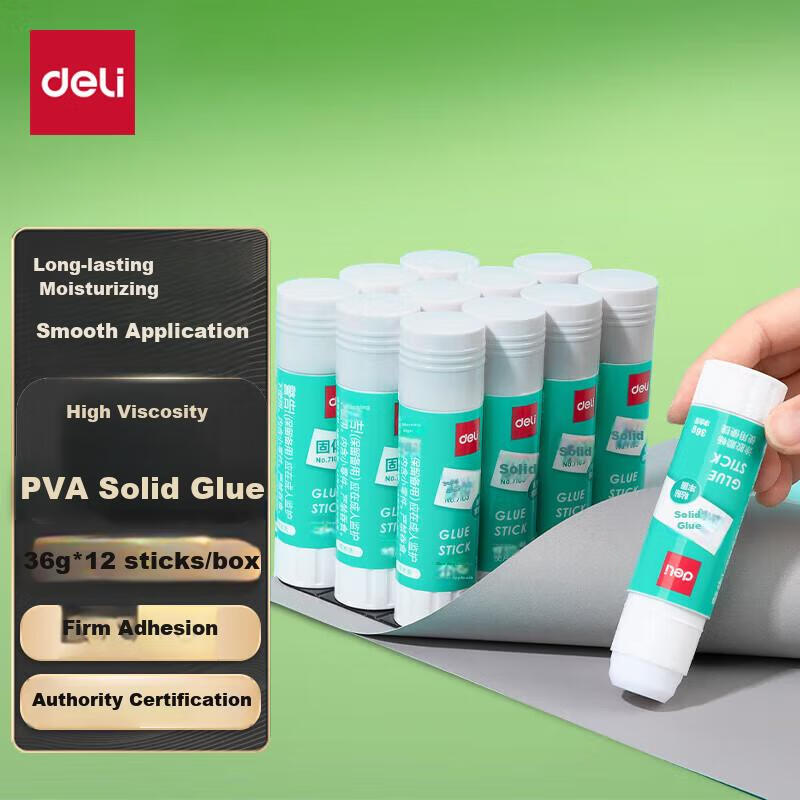 Deli 15g High Adhesion PVA Solid Glue Stick Fast Drying Washable DIY Craft Adhesive Student Stationery 12pcs Office Supplies 7104 Back to School Essentials
