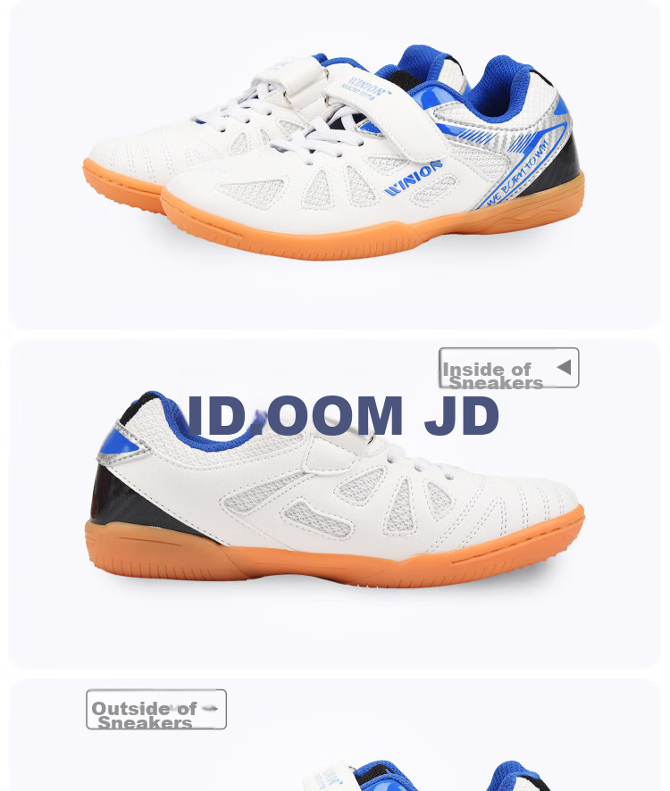 WINION Premium Table Tennis Shoes for Children Boys Girls, Professional Non-Slip Wear-Resistant Training Shoes, White And Blue, Size 34 6