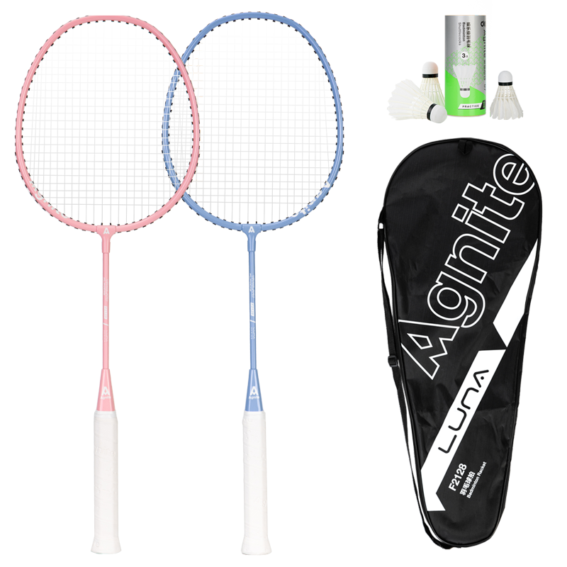Deli Children's Lightweight Wear-Resistant Badminton Racket for Beginners Training (Includes 3 Shuttlecocks), Blue And Pink