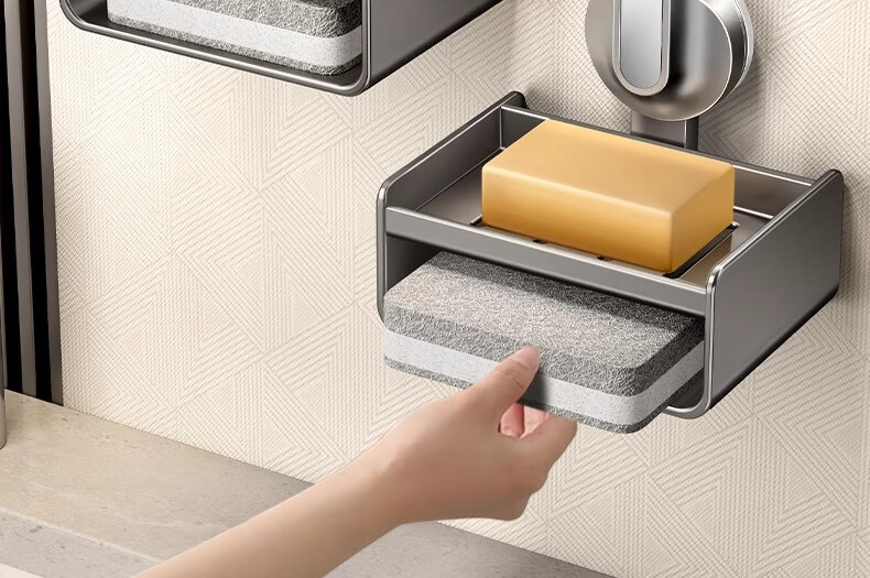 Baihan Suction Cup Soap Dish, No Drilling Required, Wall-Mounted, Bathroom Drainable, Non-Slip, ABS Carbon Steel, Baked Paint Finish 2
