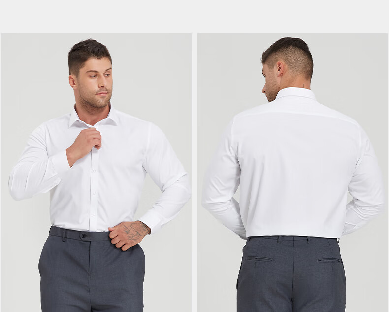 Dibinze Plus Size Men's White Long Sleeve Shirt Loose Fit Business Wrinkle-Resistant Bamboo Fiber Stretch Shirt 3