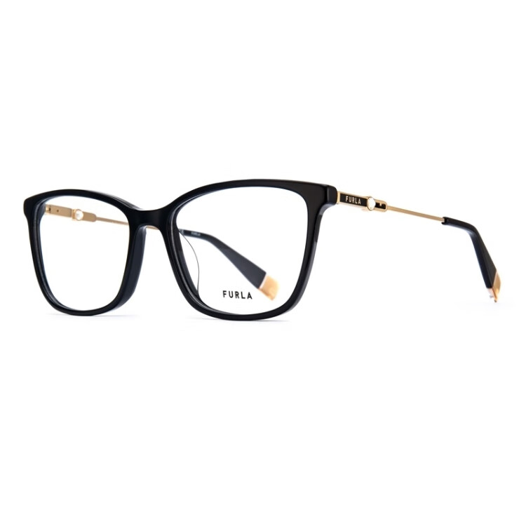 FURLA Full-Frame Women's VFU390S Commuter Myopia Optical Glasses Frame, Optical Glasses 530700, Glossy Black 1