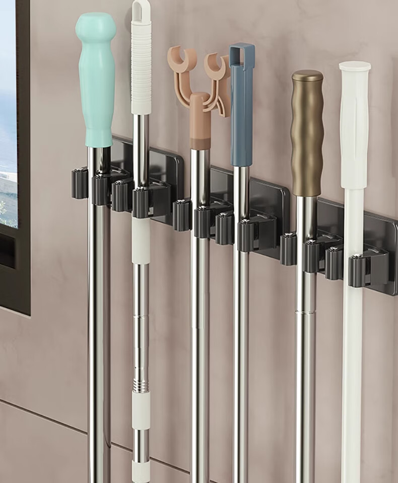 CHUSHE Mop Hooks, 2 Clips for Sweeping Brooms And Mop Storage, No Drilling Required, Wall-Mounted Organizer Rack for Bathroom And Kitche 5