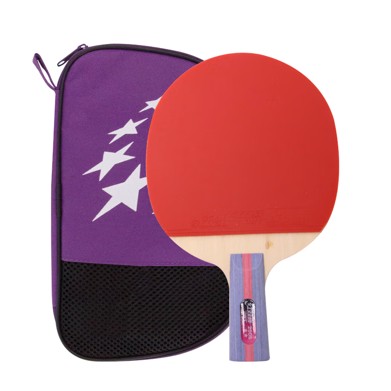 DHS Two-Star Table Tennis Racket, Straight Handle, Single Racket, for Elementary School Students Aged 6-12, Beginners, H2006, Includes Ping Pong Balls