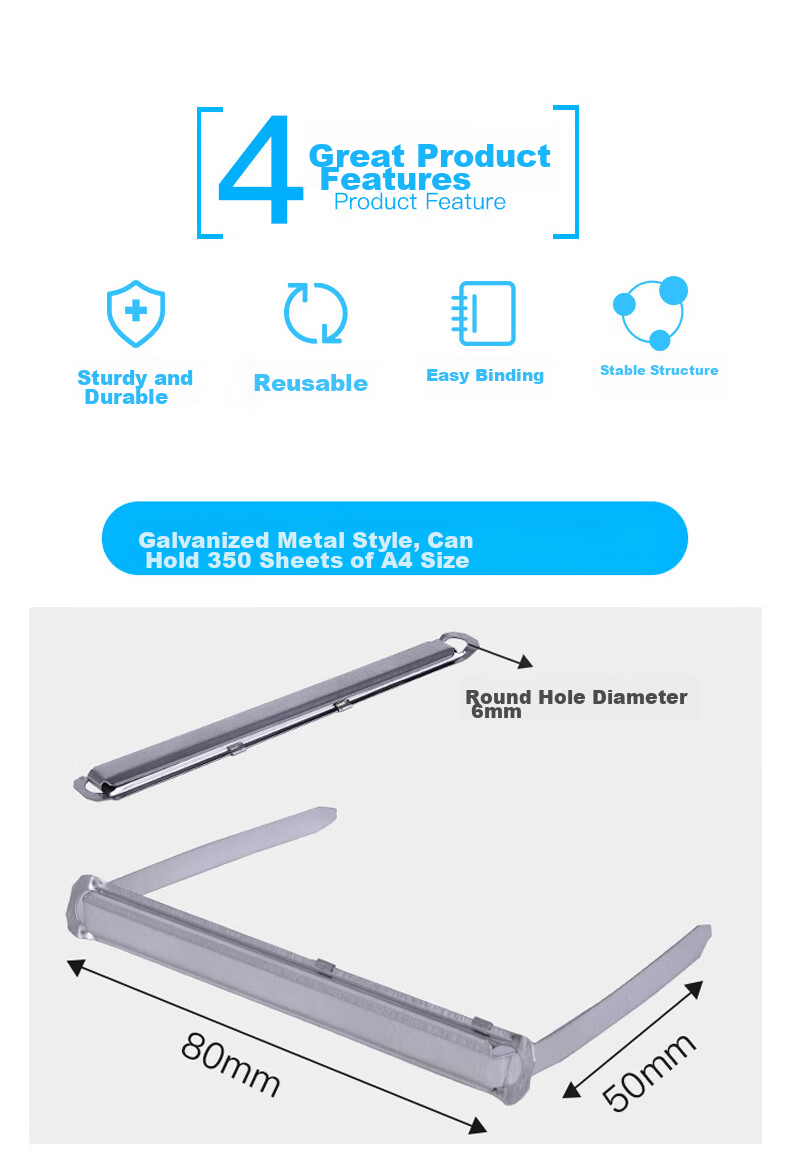 KW-Trio Atomic Clamp, Rust-Proof Binding Clip, Metal Iron Two-Hole Clamp, Document Binding Clip, Hole Distance 80mm, Hole Puncher Accessories 7