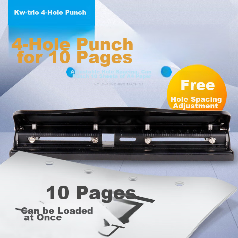 KW-Trio 3-Hole 4-Hole Punch Machine Multi-Hole Office Puncher Adjustable Hole Spacing Punches up to 10 Pages