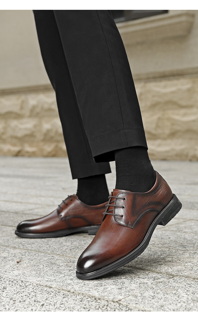 HLA Men's Leather Shoes, Business Formal Wear, Comfortable Wedding Groom Derby Shoes HAAPXM2FBA242, Black, Size 40 11