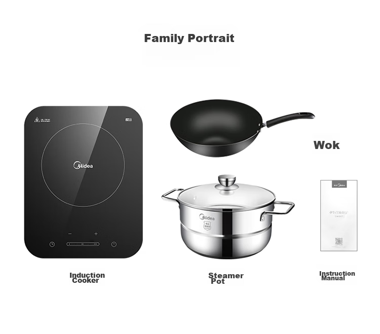 Midea Induction Cooker Ceramic Cooktop, High-Power Household 2200W, Constant Even Heat Technology, Smart Timer, Hot Pot And Stir-Fry Set with Microcrystalline Panel C22-WH2237 23