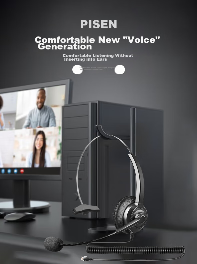 Yijiatong Single-Ear Headset Y300-3.5mm Dual Plug-In Headphones, Over-Ear Call Center Headphones/customer Service Headphones/noise-Cancelling Headphones/business Mobile Office Direct Computer Connectio 2