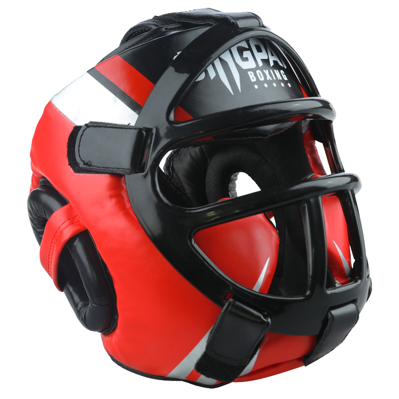 Jingpai Full-Face Boxing Helmet for Adults And Children, Face Shield, Head Guard, Kickboxing And Taekwondo Protective Gear, Red, Size L