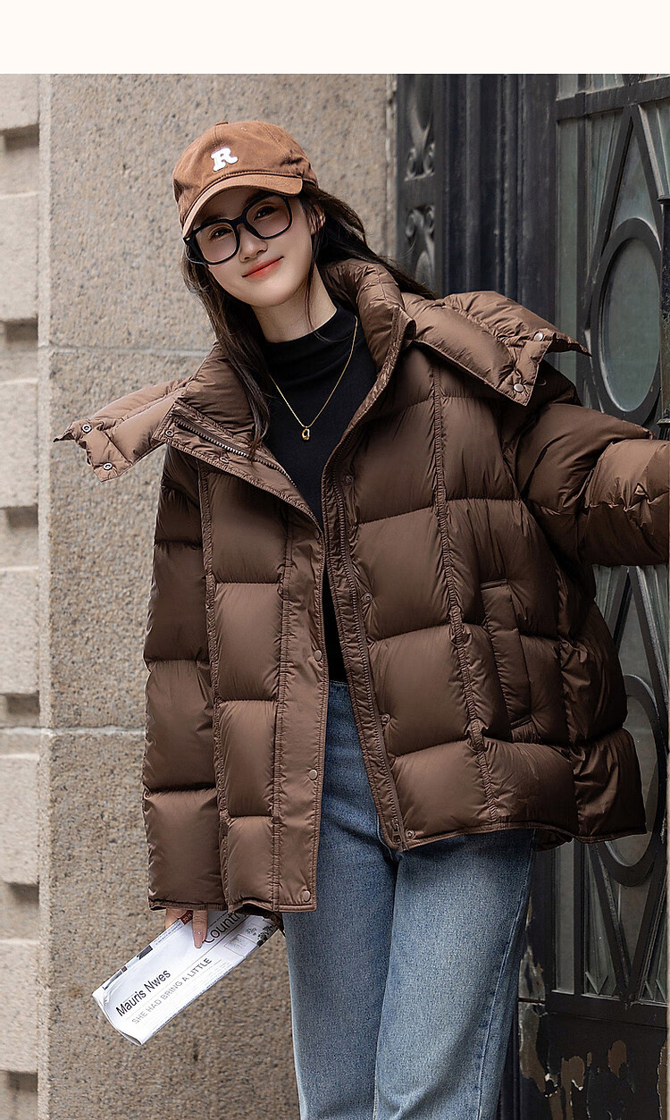 Dme [Duobangyan Duofu] Winter Warm Neck Gaiter, 90% Duck Down Bread Coat, Drawstring Short Women's down Jacket 11