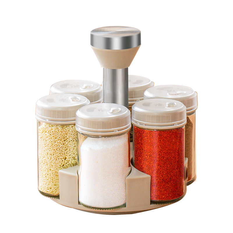 Xitianlong Seasoning Jars Kitchen Spice Rack Set, Salt And MSG Condiment Bottles, 360-Degree Rotatable Spice Containers, 7-Piece Set