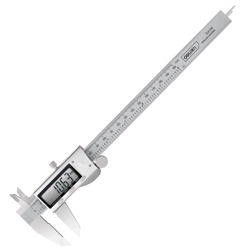 Deli High-Precision Vernier Caliper, High-Definition Large Screen Digital Display Electronic Ruler, Stainless Steel Precision Ruler, Complies with National Standard, 200mm