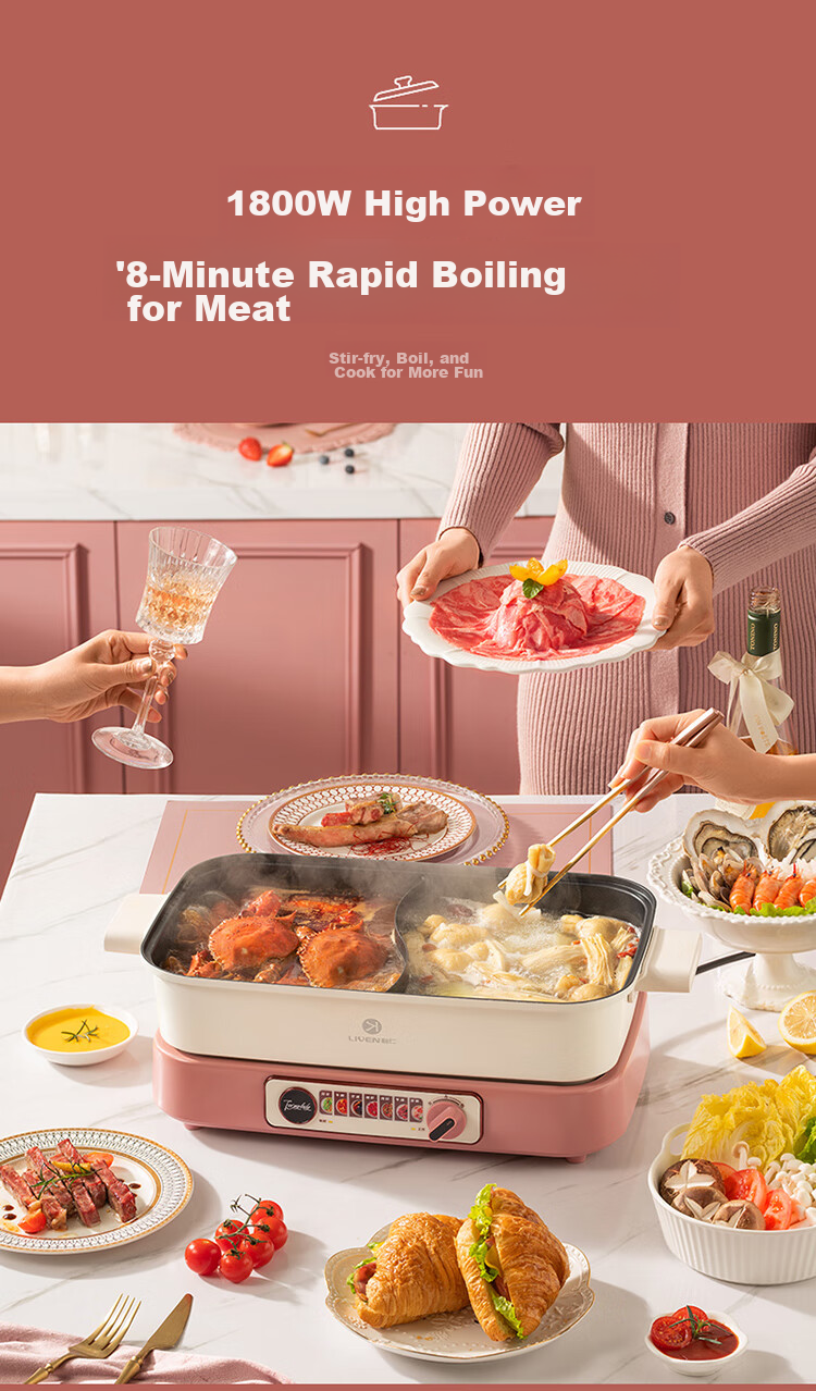 Liven Dual-Sided Electric Hot Pot, Multi-Functional Cooking Pot for Electric Stove, Large Capacity 7-Liter Detachable Electric Hot Pot for Home Use DHG-700BY 5
