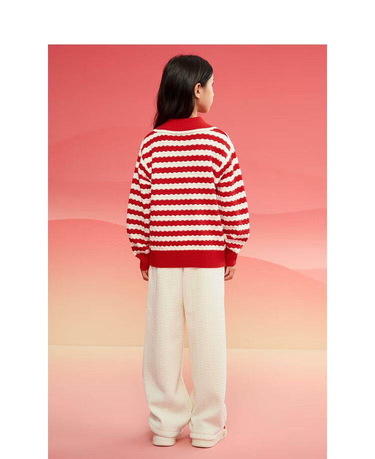 BALABALA Girls' Sweater, Children's Knitwear, Spring And Winter Striped Sweater, Bow-Tie Inner Layer Top 18