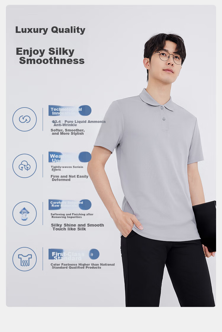 JD Jingzao Ammonia Wrinkle-Free Polo Shirt Men High-End Short Sleeve T-Shirt New Summer Commuting Father's Day Gift Navy 2XL 3
