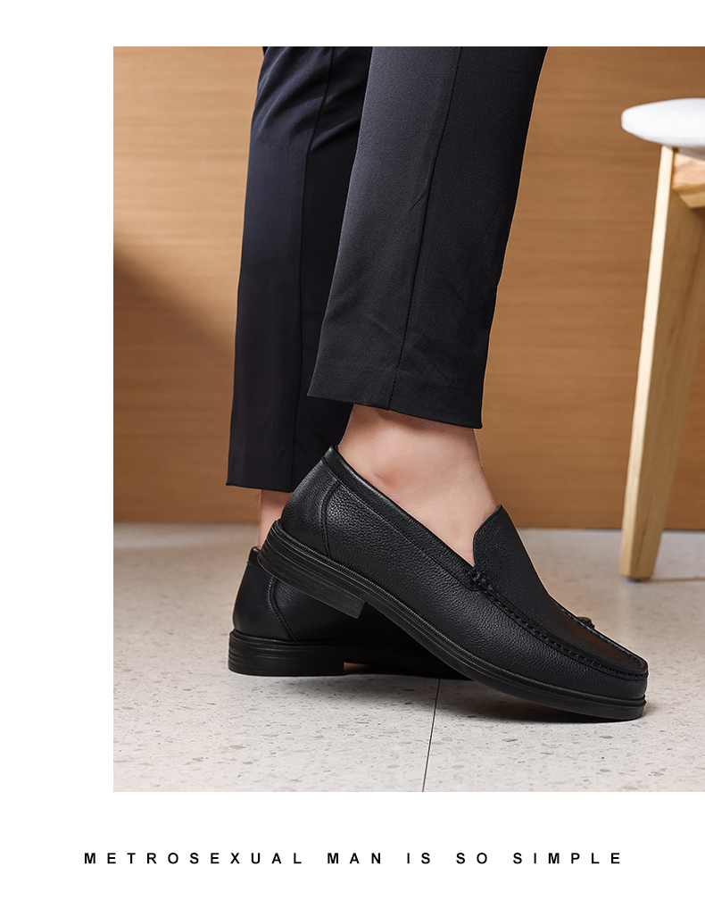 LAORENTOU Men's Leather Shoes, Business Casual Breathable Soft Upper Formal Dress Shoes, Slip-On Dad Shoes A20231 Black Size 40 10