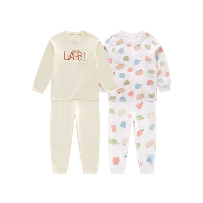 Labi Baby Children's Underwear Set, Double-Sided Fabric, Boys And Girls Autumn Clothes And Pants, Pure Cotton, 2 Sets, Round Neck, Special Color, Size 100