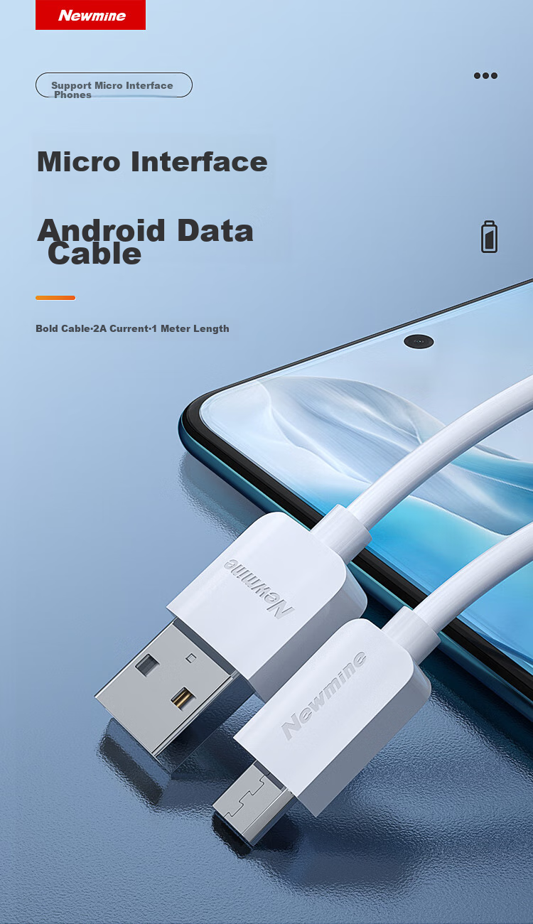 Newmine Android Data Cable, Phone Charging Cord, Micro USB Charger Cable 1 Meter, Compatible with Huawei, Xiaomi, Vivo/OPPO, Redmi, Samsung [Two-Pack] 1