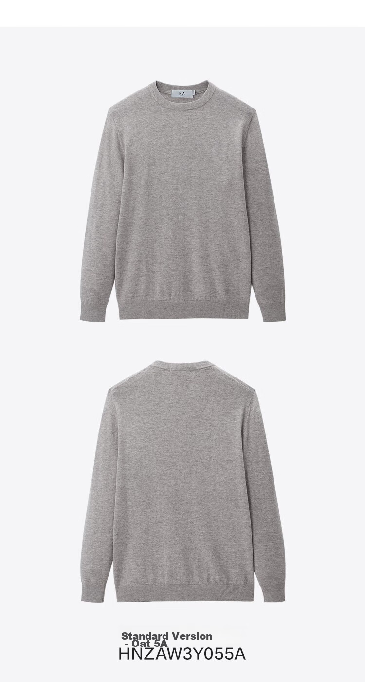 HLA [Brand Exclusive] Men's Long-Sleeve Knit Sweater, Light Business Classic Round Neck Pure Wool Sweater 15