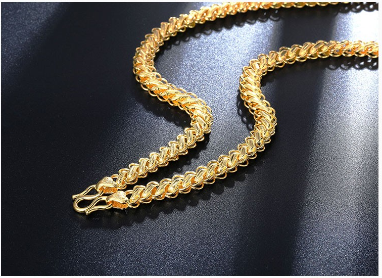 金传九世黄金项链男999足金双福扣扁泰国链黄金项链男款显大显粗精品