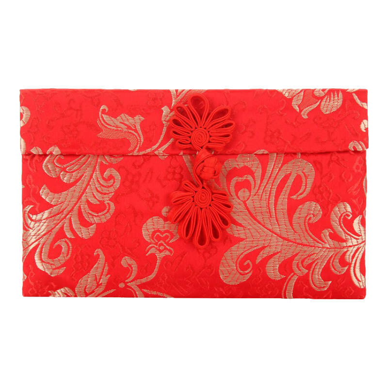 Jingtang Wedding Red Envelope, Horizontal Phoenix Flower Fabric Design, Red Packet with Modified Opening, Silk-Like Envelope for Ten Thousand And Thousand Yuan Bills