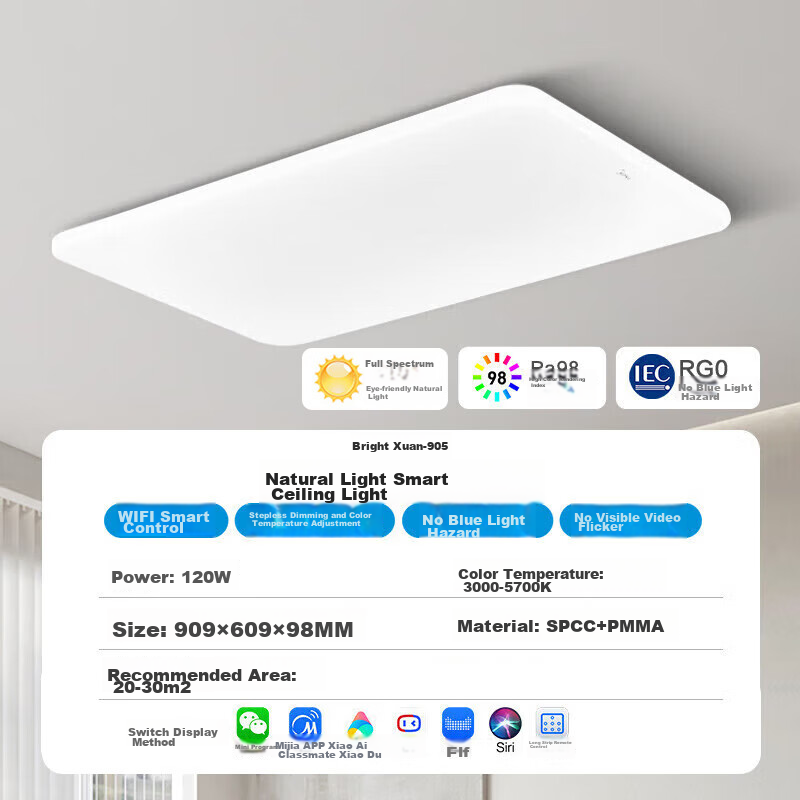 Midea Living Room Ceiling Light, Full Spectrum Eye Protection LED Ceiling Light, Modern And Simple Design, 140W Living Room Smart Control A1 with Installation Included