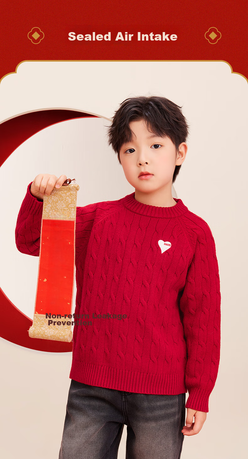 Zuoxi Boys' Red Sweater, Children's Thick Knit Pullover, 2025 New Style Boys' New Year Outfit Winter Wear, White, Size 130 1